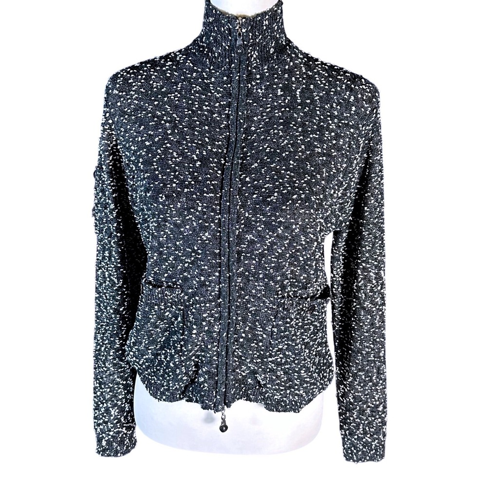 Jamie Sadock Zip Up Sweater Women S Black White Speckled Mock Neck 61730